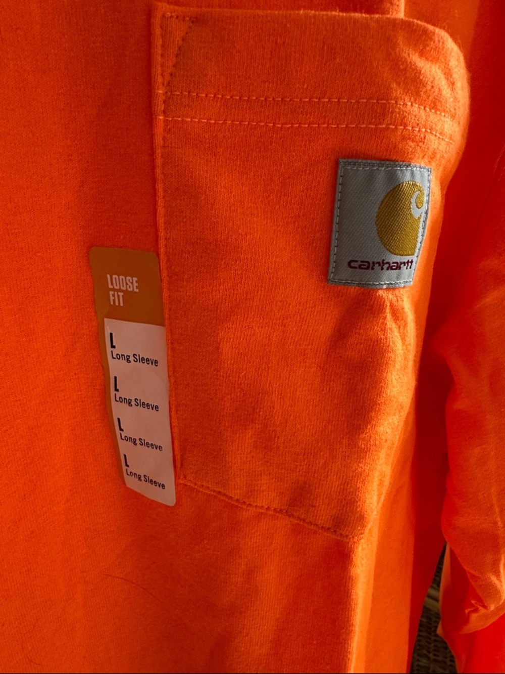 Carhartt High-Vis Long Sleeve Pocket Tee in Bright Orange - Picture 3 of 4